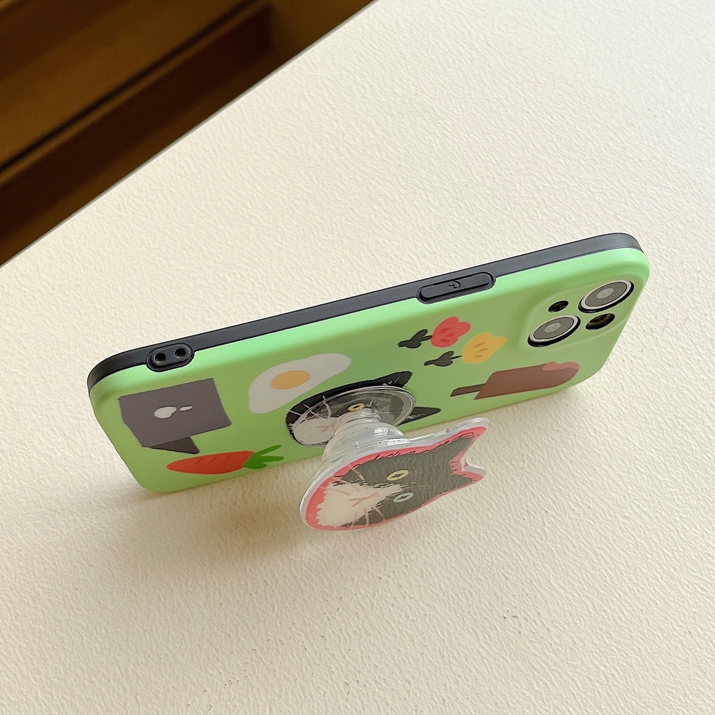 Ốp Điện Thoại TPU Dẻo Họa Tiết Hoạt Hình Chú Mèo Dễ Thương Kèm Giá Đỡ Cho iPhone 14 13 11 12 Pro Max