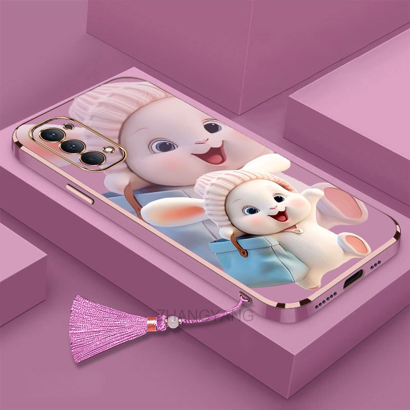 Ốp lưng oppo reno 4 reno 5 reno 4 Pro reno 5 Pro Silicon Viền Thẳng Họa Tiết Chú Thỏ Nhiều Màu Dễ Thương Kèm Dây Đeo Cho oppo reno 4 reno 5 reno 4 Pro reno 5 Pro