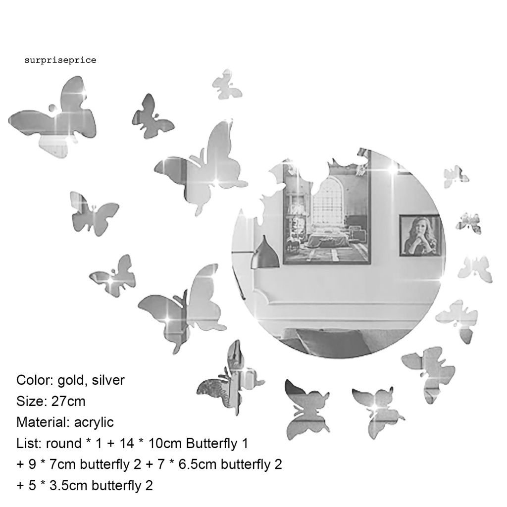 1 Bộ Sticker Dán Tường Mặt Gương Acrylic Hình Bướm Có Thể Tháo Gỡ Cho Nhà Ở