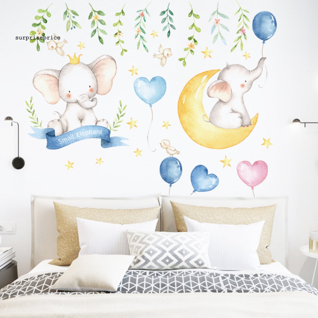 Set 2 Sticker Dán Tường Họa Tiết Voi Hoạt Hình Dễ Thương Bắt Mắt