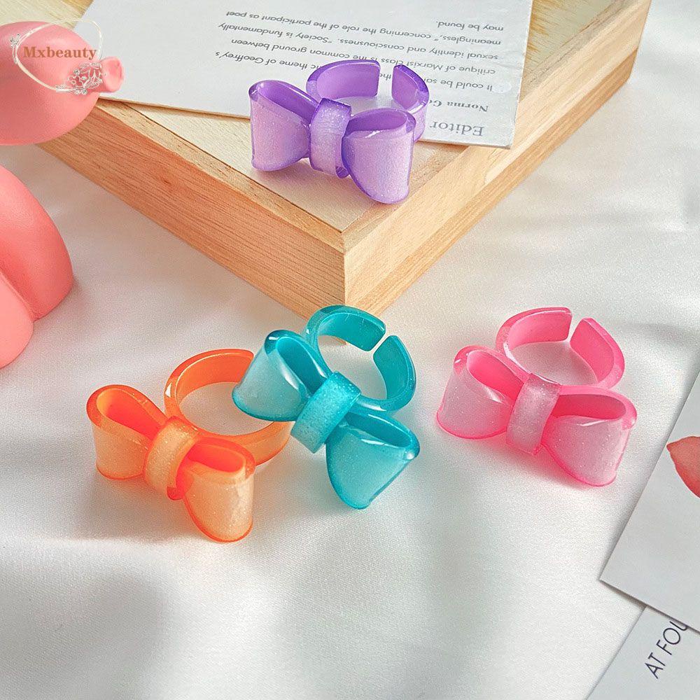 Mxbeauty Nhẫn Hở Bằng Nhựa Resin Màu Thạch Hình Nơ Đơn Giản