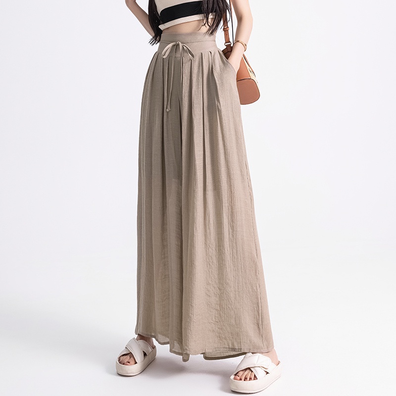 SUXI Quần ống rộng Lưng Thun Cột Dây Đơn Giản Thời Trang Mùa Hè Dành Cho Nữ