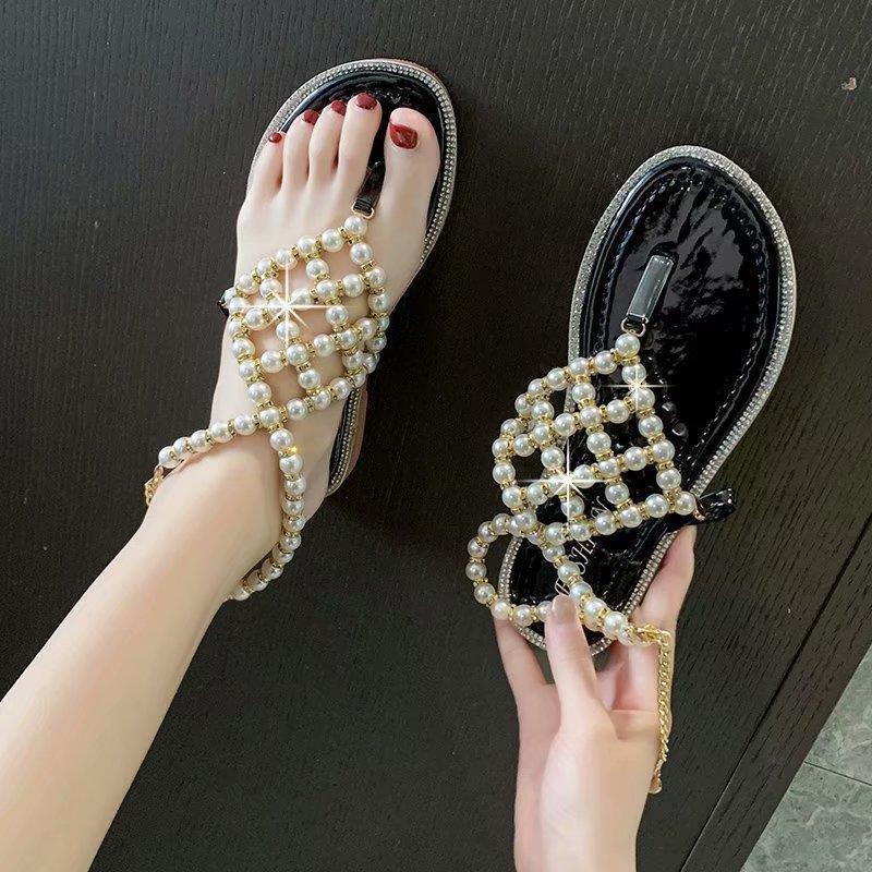 Sandal Đế Bằng Đính Đá 23 Thời Trang Mùa Hè Cho Nữ