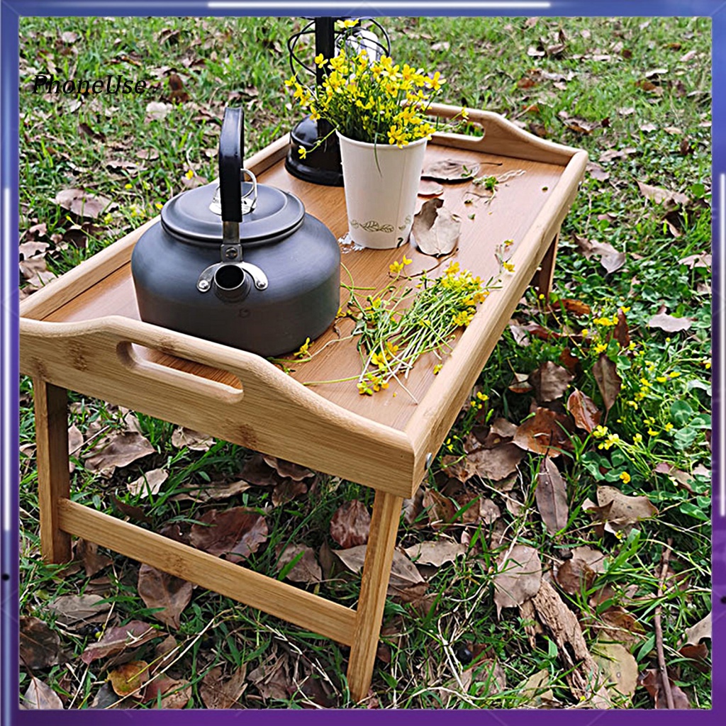 Bàn Gấp Bằng Tre Tự Nhiên Cứng Cáp Chịu Lực Tốt Đa Năng Có Tay Cầm Dành Cho Cắm Trại Ngoài