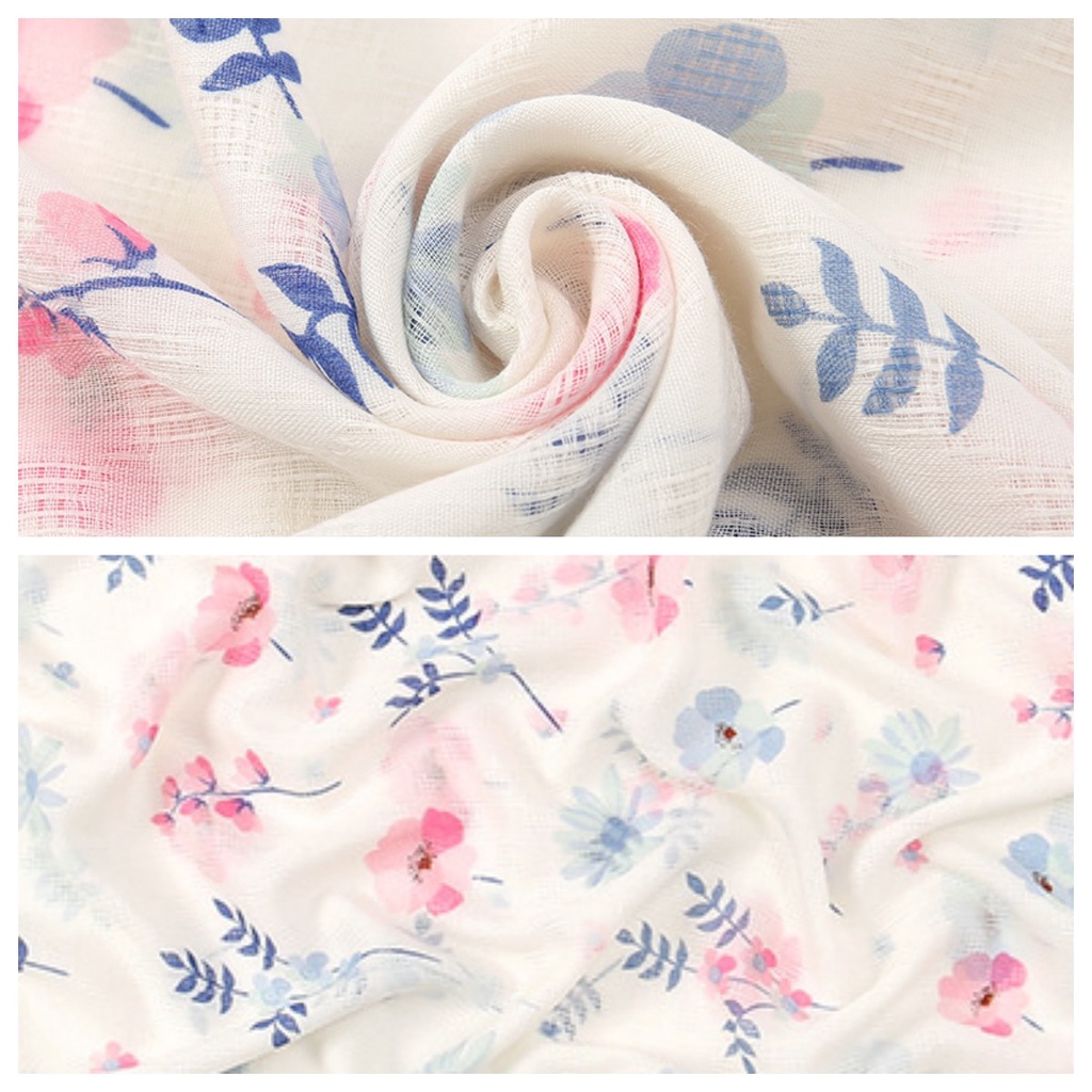 Khăn Choàng Cổ Chống Nắng 180-90cm In Họa Tiết Hoa Phối Tua Rua Thoáng Khí Xinh Xắn Cho Nữ