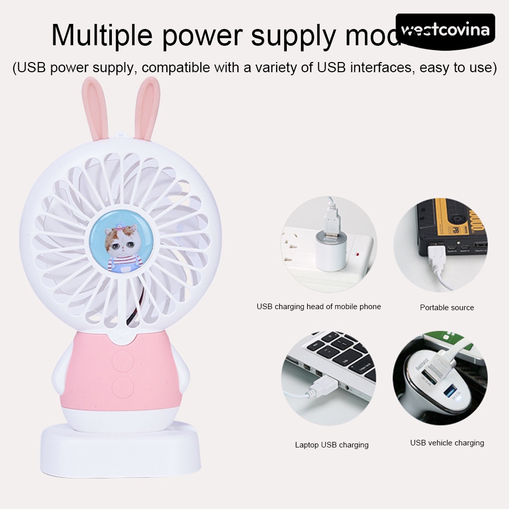 W🅢Quạt Làm Mát Mini Sạc Cổng USB 3 Tốc Độ Có Đèn LED Hình Gấu Dễ Thương