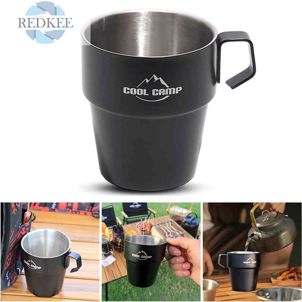 Cốc Uống Nước Hai Lớp Chống Bỏng Dung Tích 300ml Dùng Khi Đi Cắm Trại