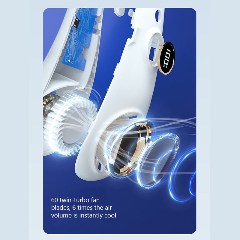 Quạt Làm Mát Đeo Cổ Không Cánh Sạc Cổng USB Có Màn Hình Kỹ Thuật Số Dành Cho Chơi Thể Thao Ngoài Trời