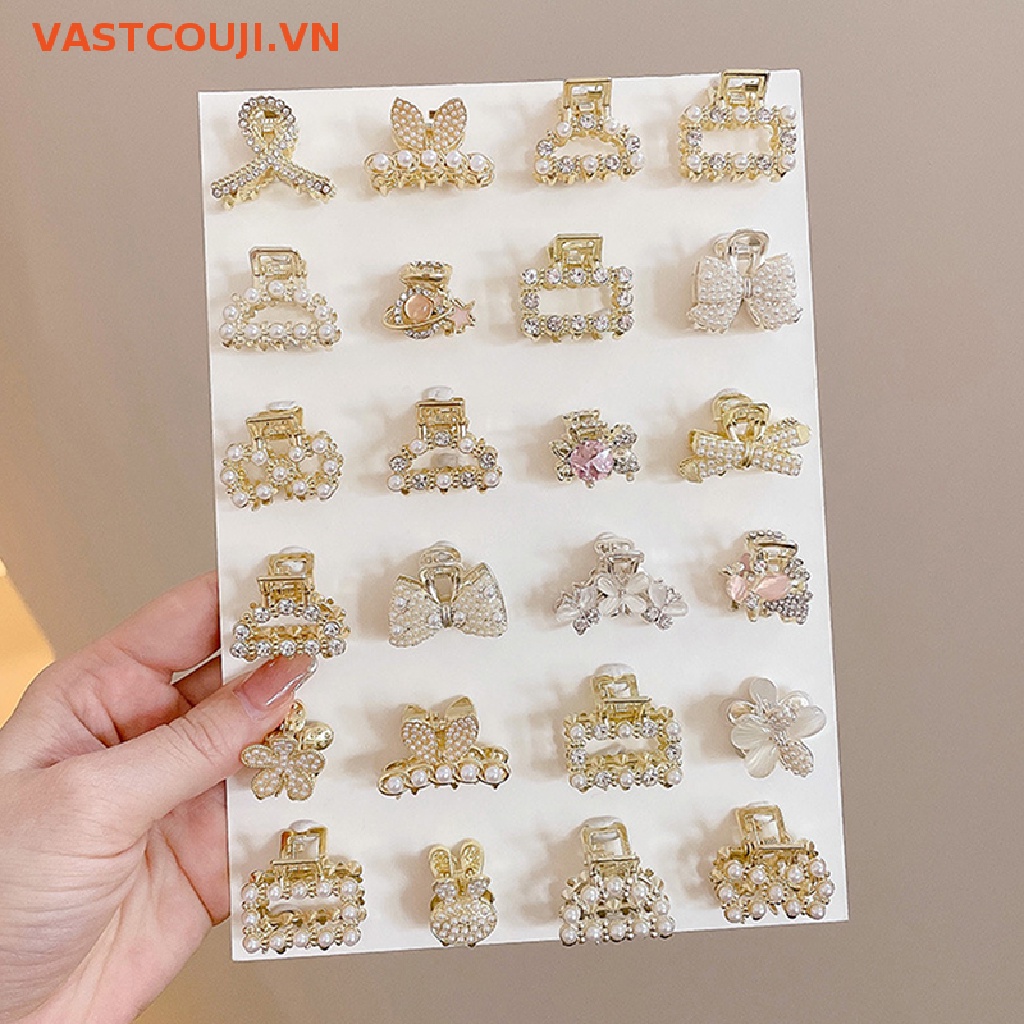 Kẹp Tóc Càng Cua Mini Đính Đá Ngọc Trai Phong Cách Retro Cho Nữ