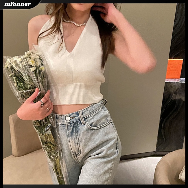 Áo Sweater Dệt Kim Cổ Chữ V Màu Sắc Đơn Giản Cho Nữ