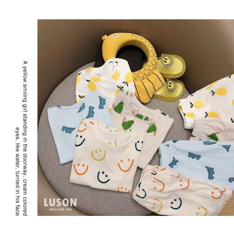 Bộ Đồ Ngủ Tay Ngắn Dáng Rộng 90-140CM Bằng Vải Lụa Mát Thời Trang Mùa Hè Dành Cho Bé Trai Gái