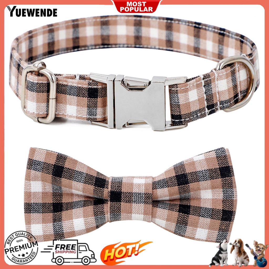 Vòng Cổ Mềm Mại Họa Tiết Sọc Caro Đính Nơ Cho Thú Cưng