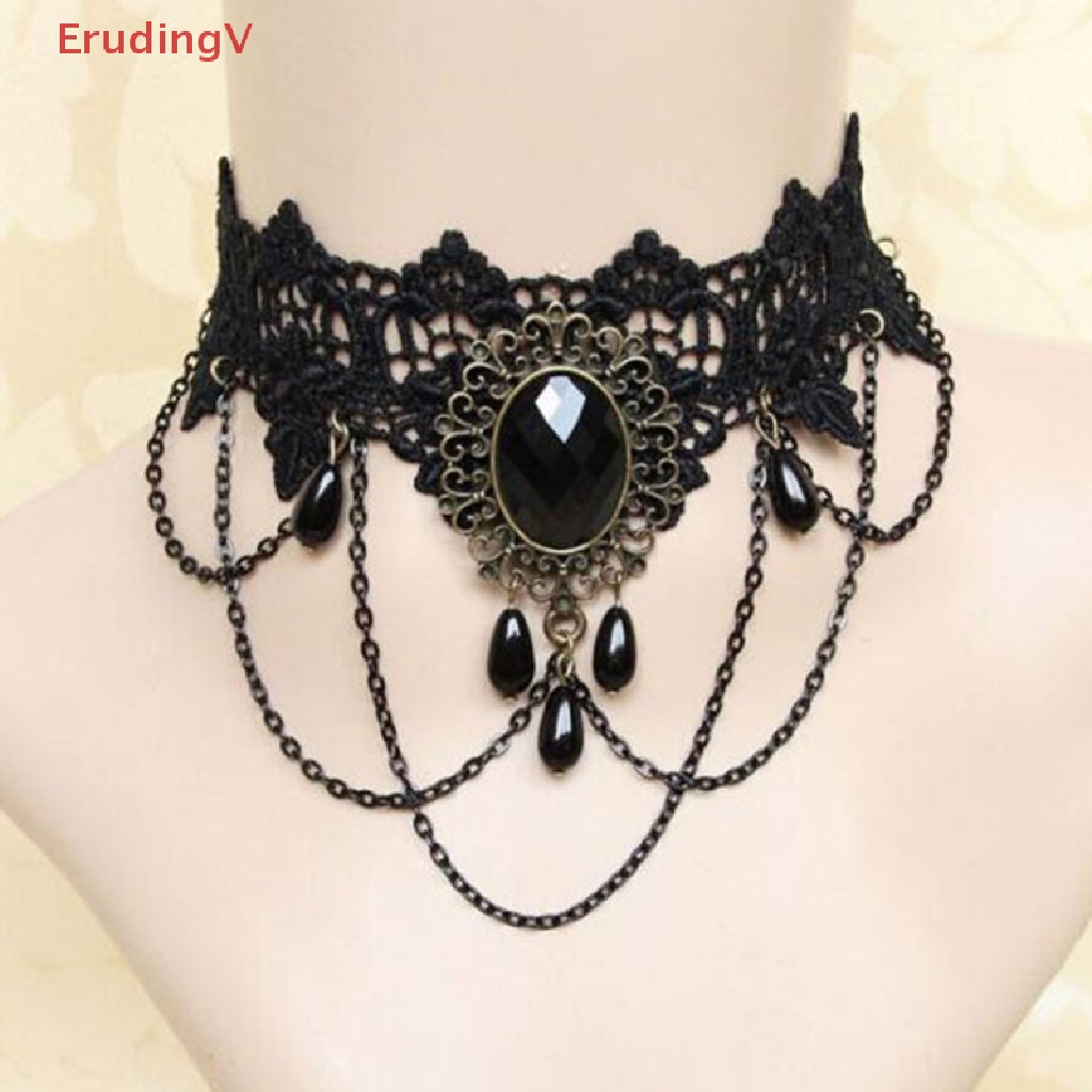 [ErudingV] Vòng Cổ Choker Ren Đen Đính Đá Pha Lê Phong Cách Gothic Quyến Rũ