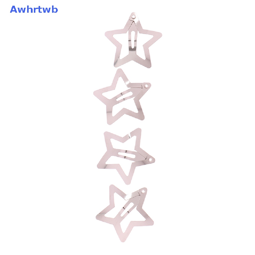 Set 4 Kẹp Tóc Hình Ngôi Sao Màu Bạc Phong Cách Tối Giản Cho Nữ Mới