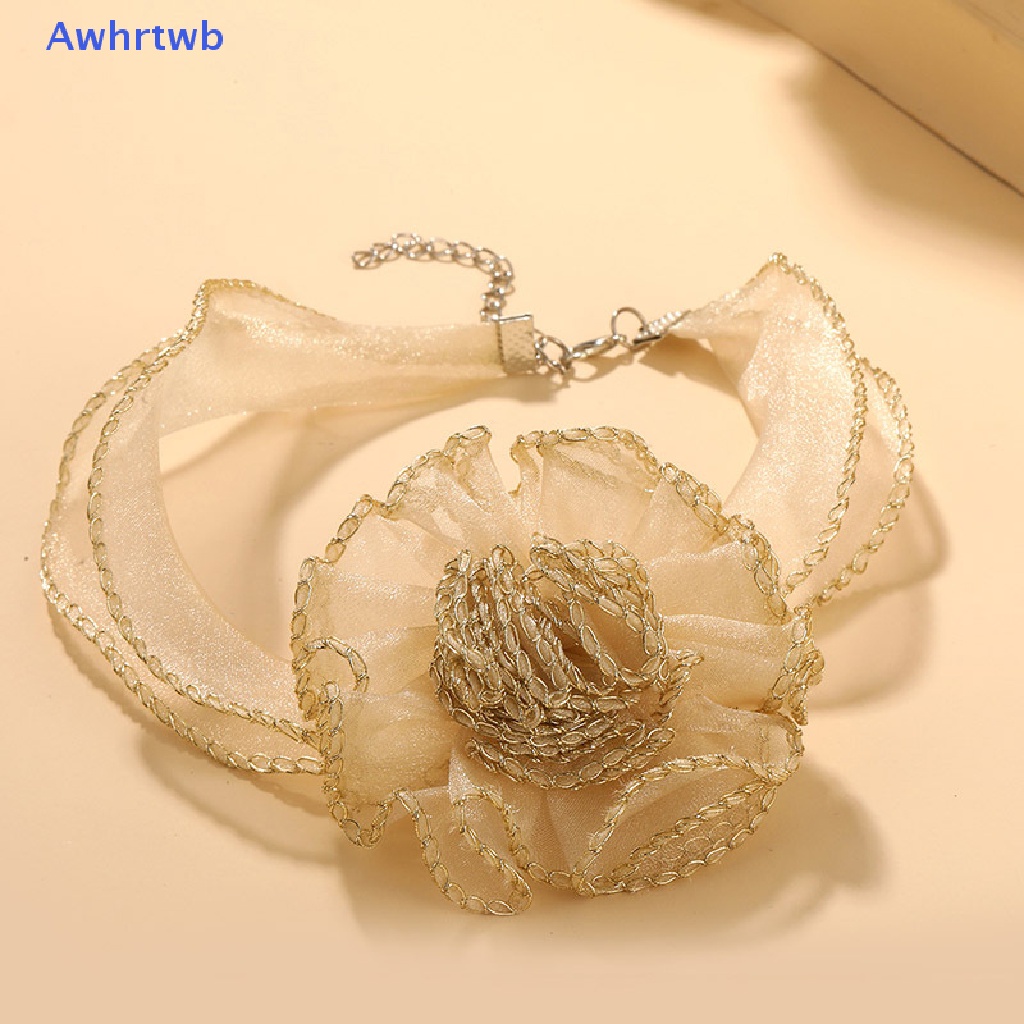 Vòng Cổ Choker Vải Lưới Ba Chiều Trong Suốt Mặt Hoa Đơn Giản Mới