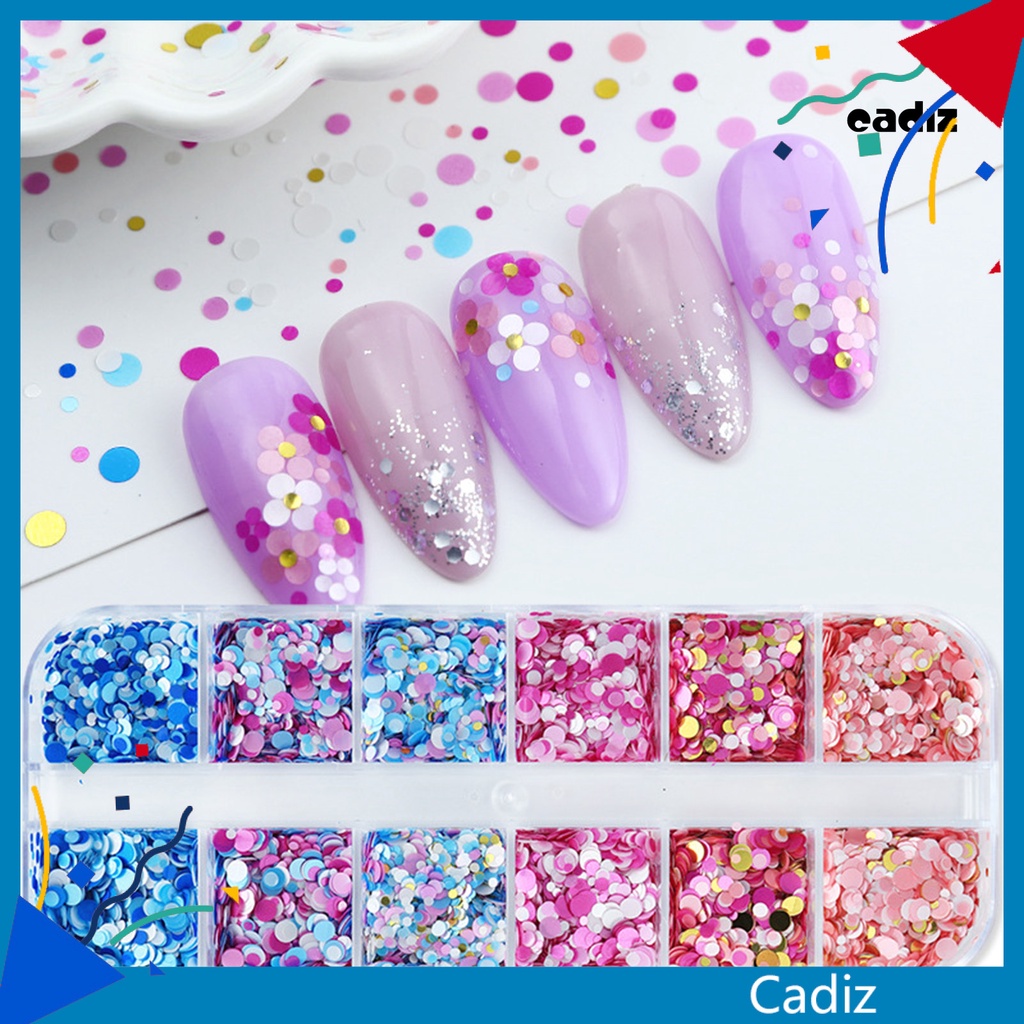 1 Hộp 12 Ngăn Kim Tuyến Tròn Lấp Lánh Nhiều Màu Trang Trí Móng Nghệ Thuật DIY