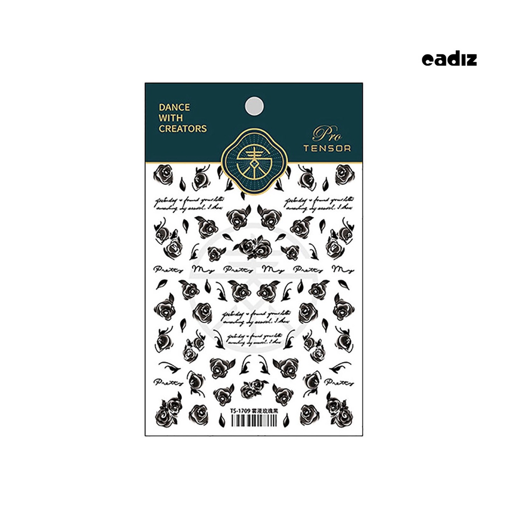 Miếng Dán Trang Trí Móng Tay Tự Dính Họa Tiết Hoa Hồng Trắng Đen Dùng Một Lần