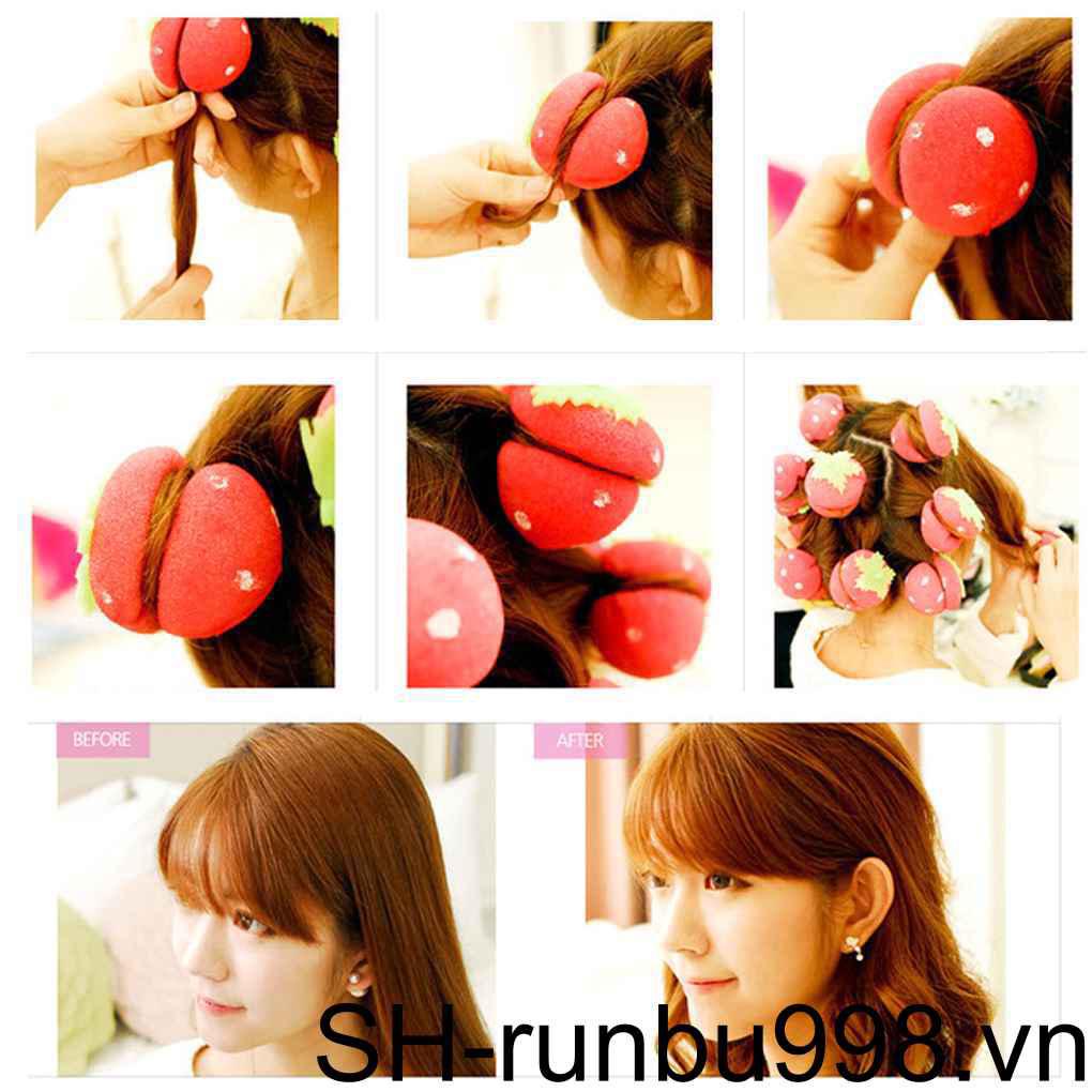 Set 6 Lô Cuốn Tóc Xoăn Hình Quả Dâu Tây Màu Hồng Dành Cho Nữ