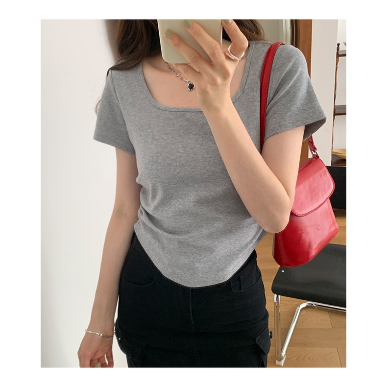 Áo croptop SUXI cổ vuông tay ngắn dáng ôm thời trang mùa hè dành cho nữ