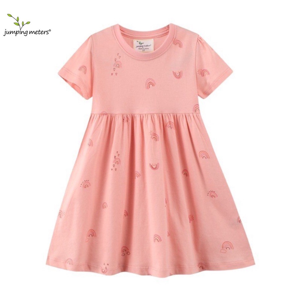 Váy cotton bé gái in hình cầu vồng ngộ nghĩnh màu hồng VTT6 Jumping Meters cao cấp
