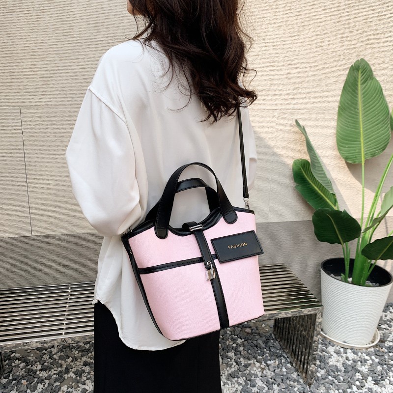 Ielgy Túi Xách bucket Bằng Vải canvas Phối Màu Tương Phản Đa Năng Thời Trang Di Động Cho Nữ