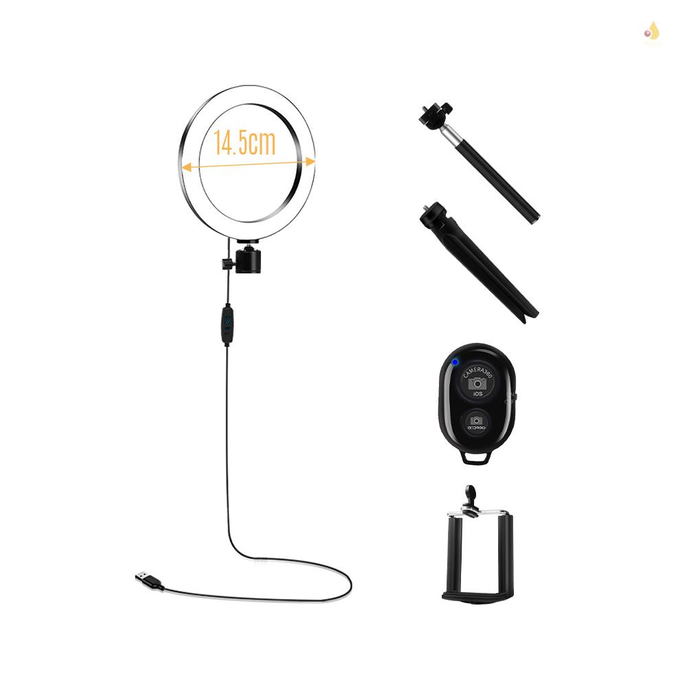 Bộ Vòng Đèn Led 14.5cm 3200K-5600K Hai Màu 5W Kèm Gậy Tự Sướng Điều Khiển Từ Xa Cho Điện Thoại