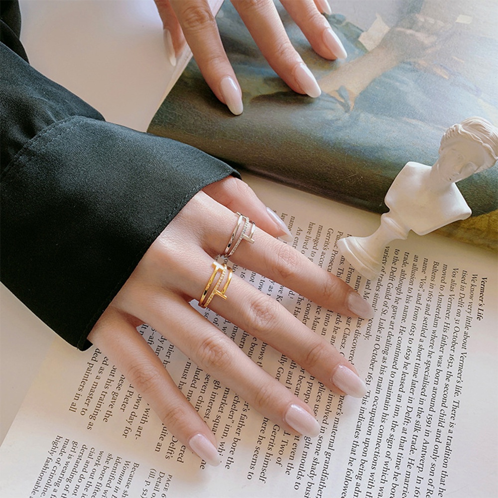 Nhẫn Thép Titan Mạ Vàng / Bạc Đính Kim Cương Nhân Tạo Thời Trang Cho Nữ