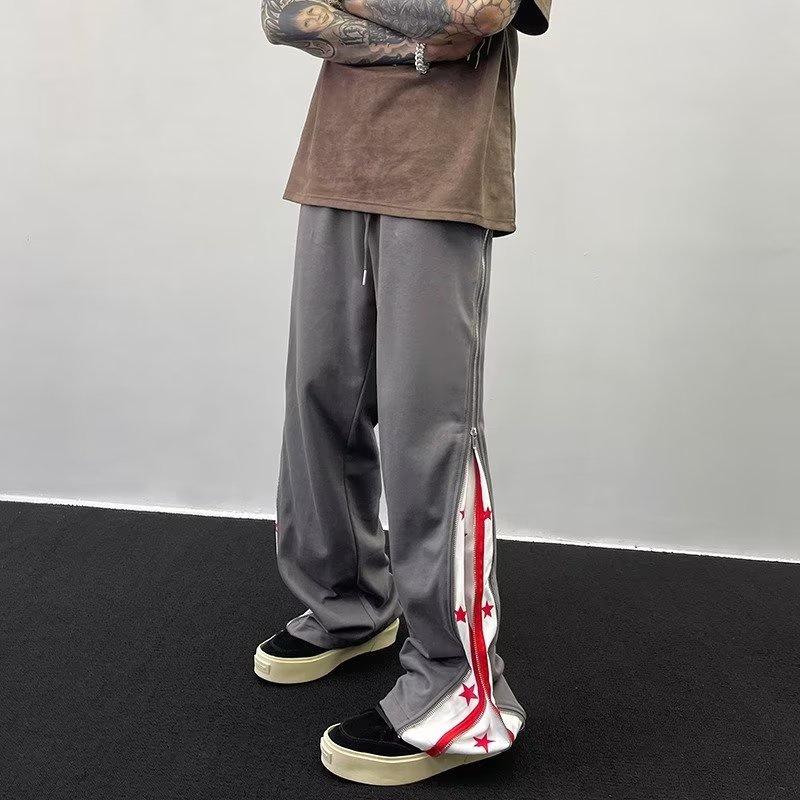 Quần Dài Ống Rộng Phối Khóa Kéo Họa Tiết Ngôi Sao Thời Trang Cho Nam