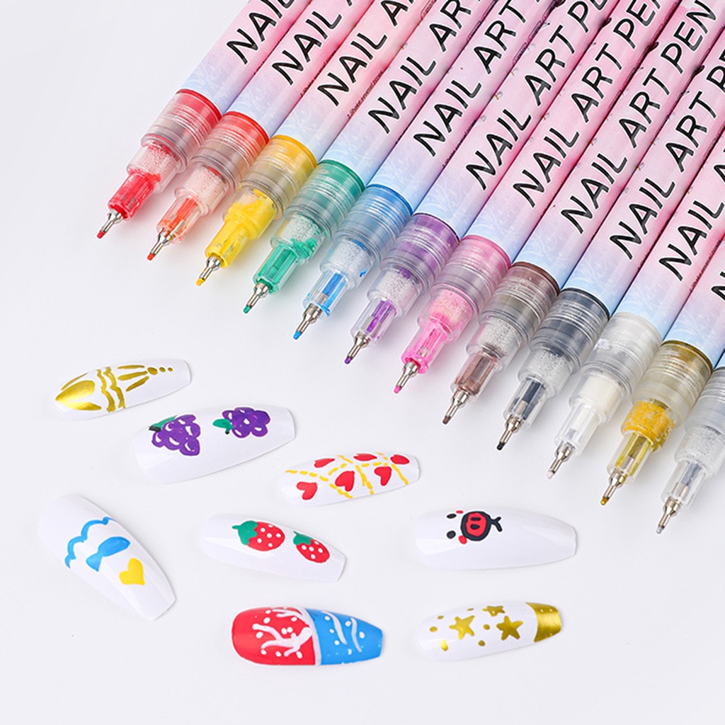 Set 12 Bút Vẽ Móng Tay Nhanh Khô Không Mùi Màu Sắc Tươi Tắn Cho Nữ