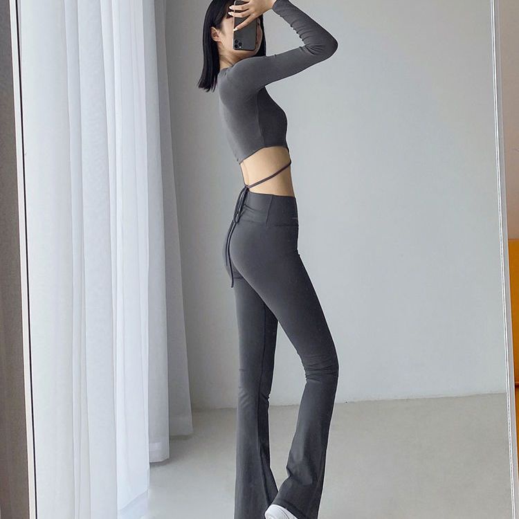 [F &amp; X] Quần Ống Loe Micro-Flared Tập Yoga Lưng Cao Co Giãn Ôm Dáng Hình Cá Mập Mỹ Cho Nữ