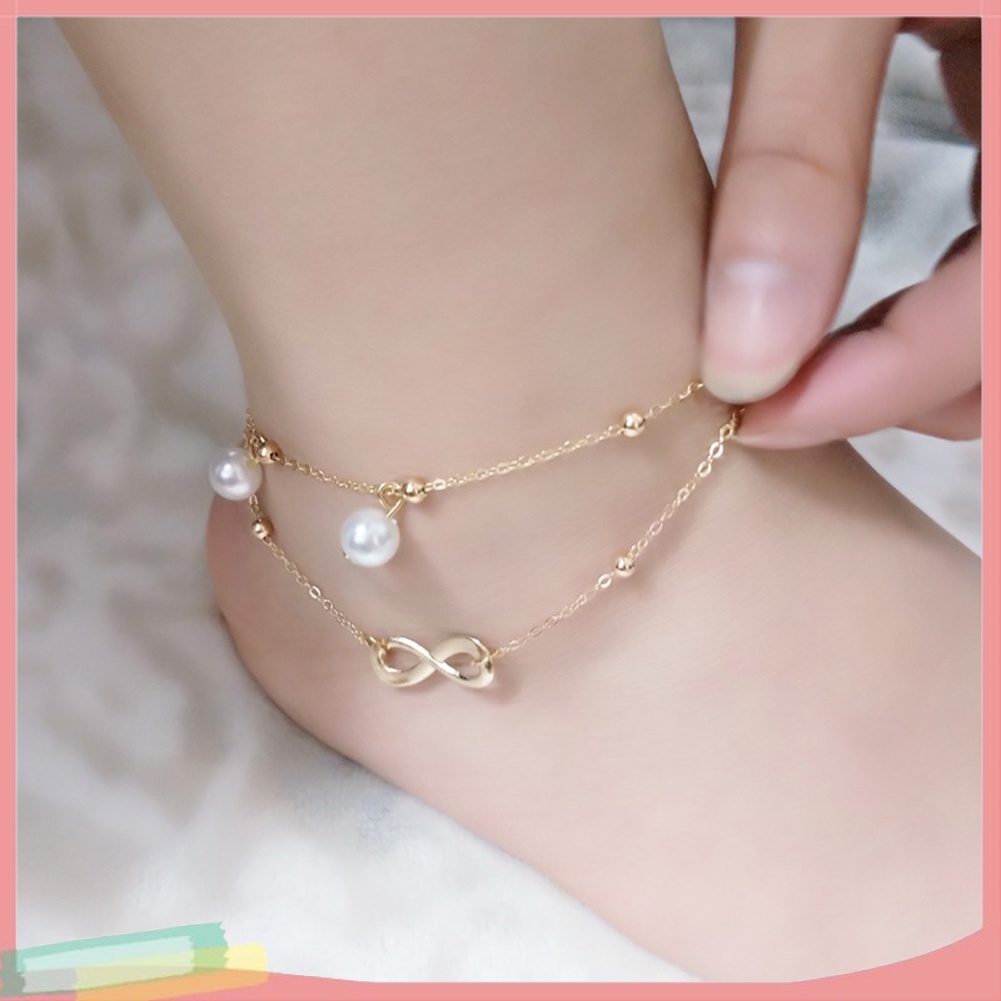 Lk--boho LK--Boho Lắc chân Trần Đi Biển Chuỗi Hạt 2 Lớp Quyến Rũ Infiniti-y