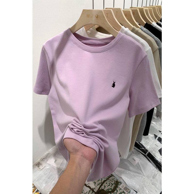 Suxi Áo Thun Tay Ngắn Cổ Tròn Dáng Rộng Thêu Hình Thỏ Đơn Giản Thời Trang Mùa Hè