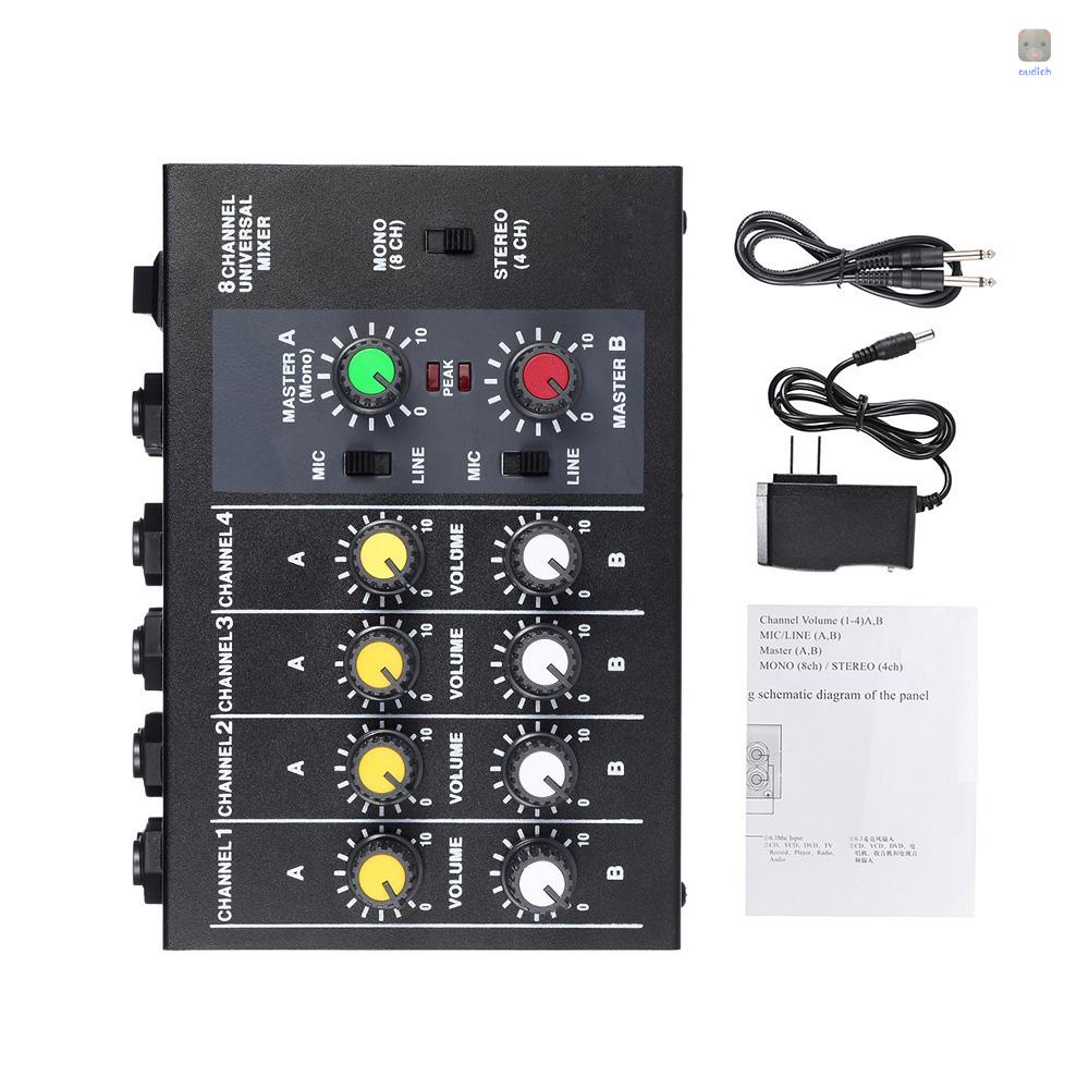 Máy Trộn Âm Thanh Mono / Stereo 8 Kênh Kèm Bộ Chuyển Đổi Nguồn