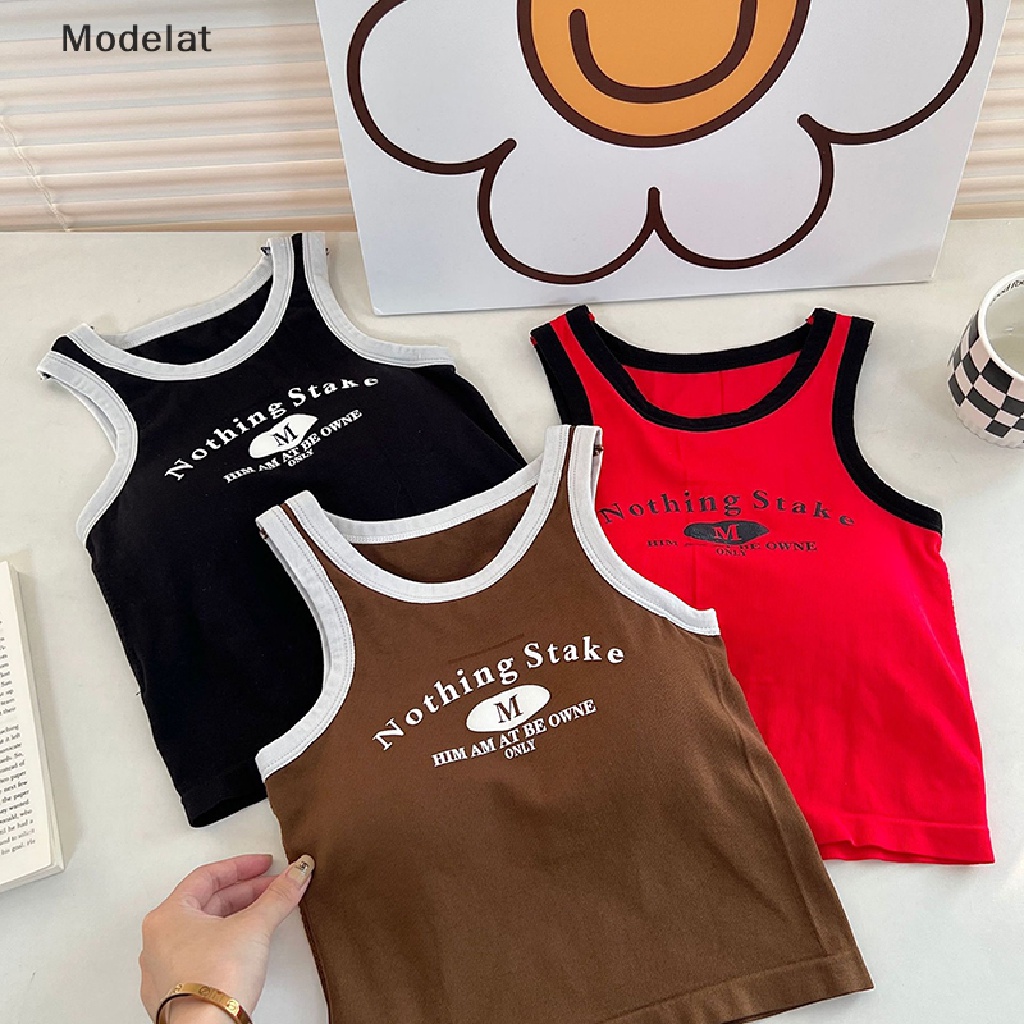 Áo Dây Sát Nách Cổ Tròn In Chữ Màu Sắc Tương Phản Thời Trang Mùa Hè Cho Nữ