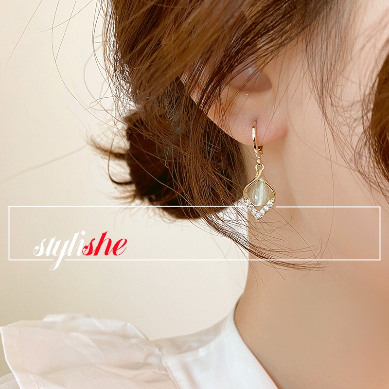 Bông Tai Mạ Bạc 925 Hình Hoa Đính Đá opal Sang Trọng Cho Nữ