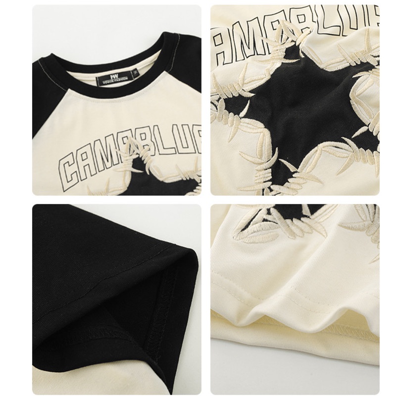 Áo Thun Tay Ngắn Thêu  RENJIANVSHENG Chữ Phong Cách Retro Mỹ