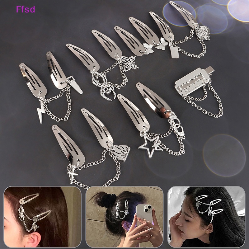 {Ffsd} Kẹp Tóc Chuỗi Xích Kim Loại Hình Bướm Phong Cách Punk Thời Trang Dự Tiệc Halloween * Bán Chạy