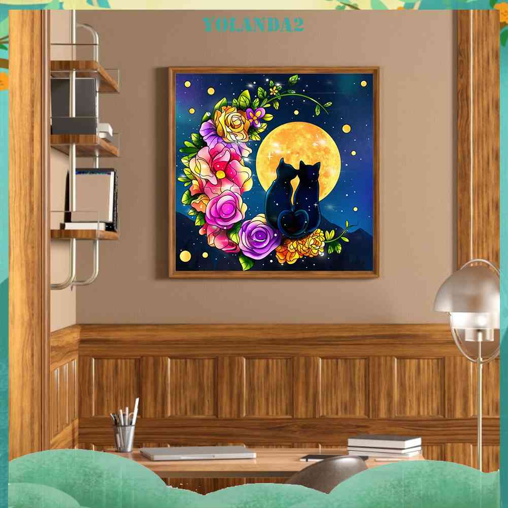 Tranh Đính Đá Kim Cương Toàn Bộ 5D DIY Hình Vẽ Mèo Trang Trí Nhà Cửa