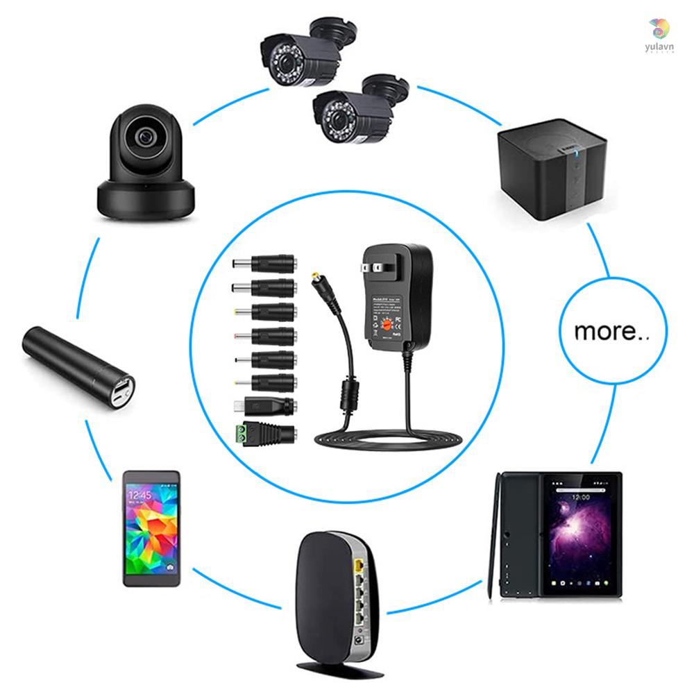 Bộ Chuyển Đổi Nguồn Điện AC Sang DC 30W Với Cổng USB 5V 2.1A 3V - 12V Với 8 Đầu Chuyển Đổi DC Dành Cho Gia Đình