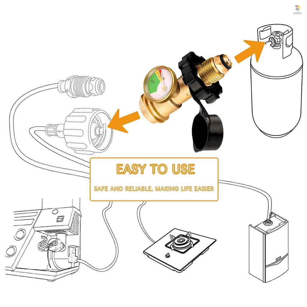 Van Chuyển Đổi Bình Propane Thông Dụng Kèm Đồng Hồ Đo Áp Suất Van Bồn Chứa QCC1 Propane Cho RV Camper / BBQ / Xi Lanh