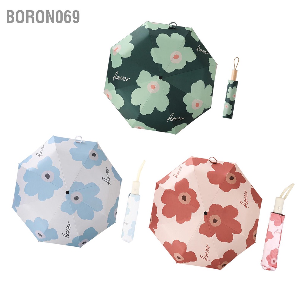 Boron069 Mẫu hoa ô gấp chống tia cực tím Có thể gập lại Rain Shine Sử dụng kép Ô che nắng cho du lịch