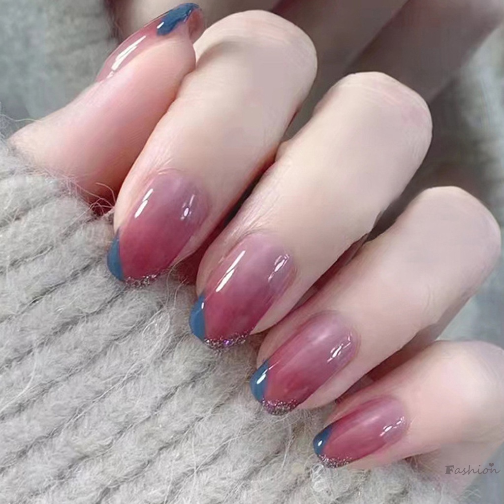 Móng Tay Giả Ngắn Hình Tròn Dạng Nhấn Phong Cách Pháp