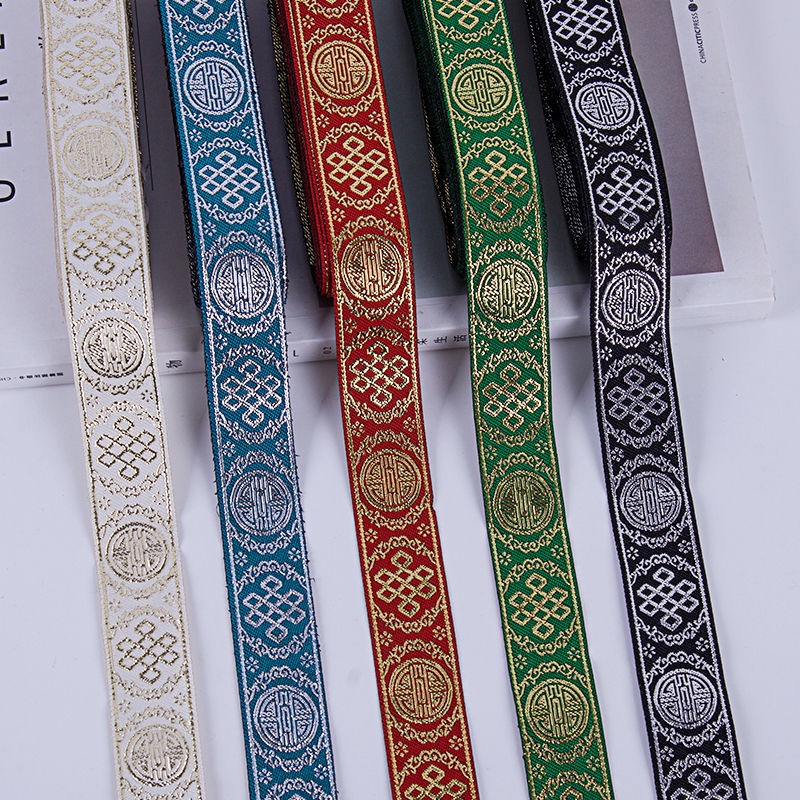 Dây Ruy Băng Thêu Ren Bản Rộng 2.5cm Dài 7m Phong Cách Trung Hoa Dùng Trang Phục Dân Tộc