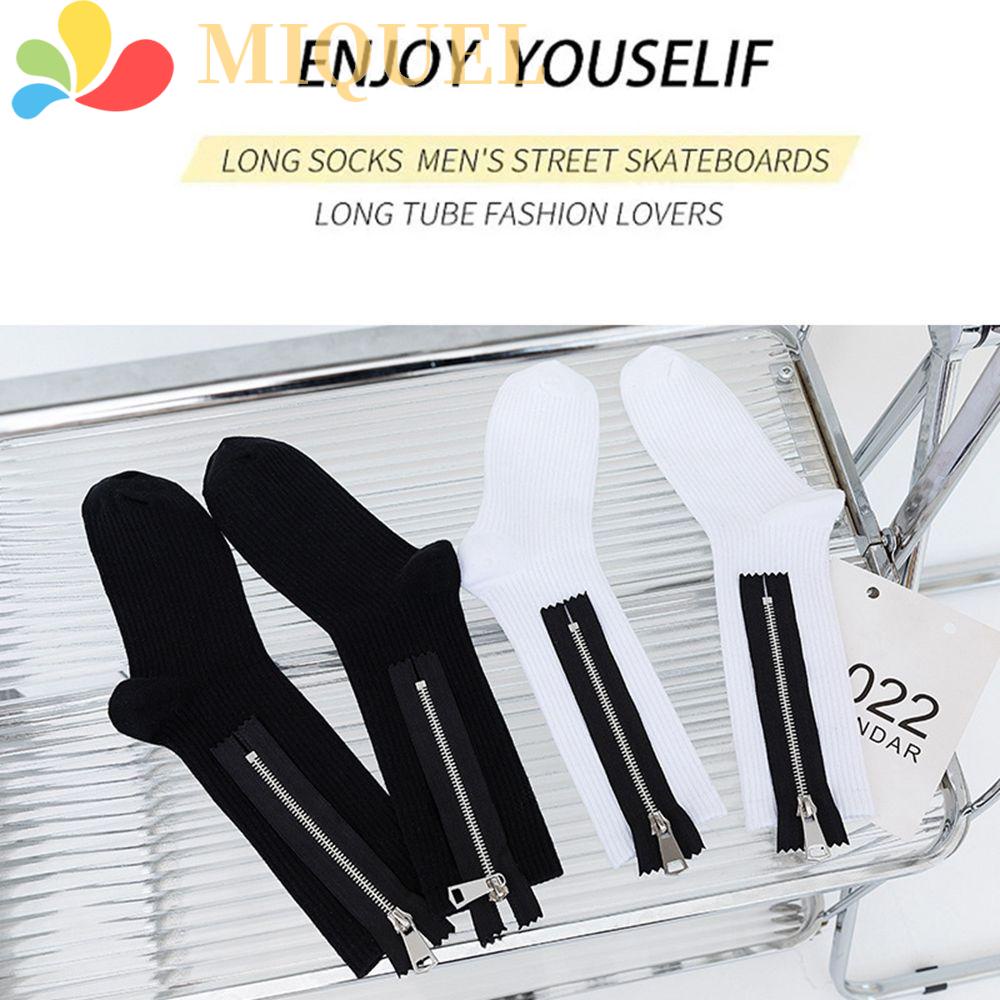 Vớ Thể Thao Kẻ Sọc Trắng Đen Có Khóa Kéo Phong Cách Punk Harajuku Thời Trang Thu Đông Cho Nữ