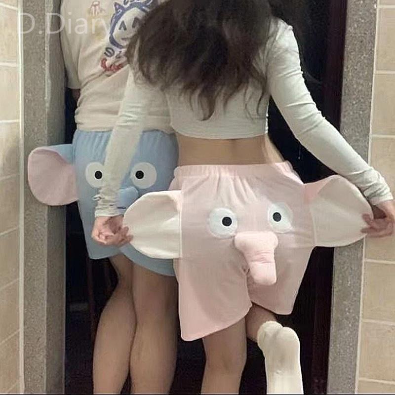 Quần Short Lưng Thun In Hình Chú Voi Hoạt Hình Vui Nhộn Thời Trang Mùa Hè Cho Cặp Đôi Y2K