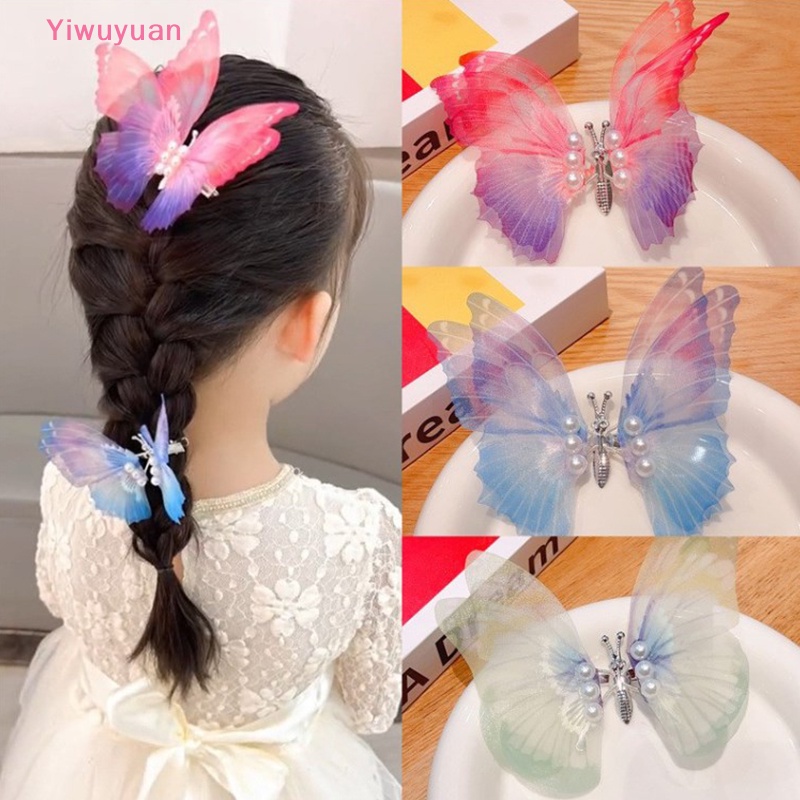 < Yiwuyuan > Kẹp Tóc Hình Cánh Bướm Lớn Đính Ngọc Trai Trang Trí Ngọt Ngào Đáng Yêu Cho Bé Gái Mới