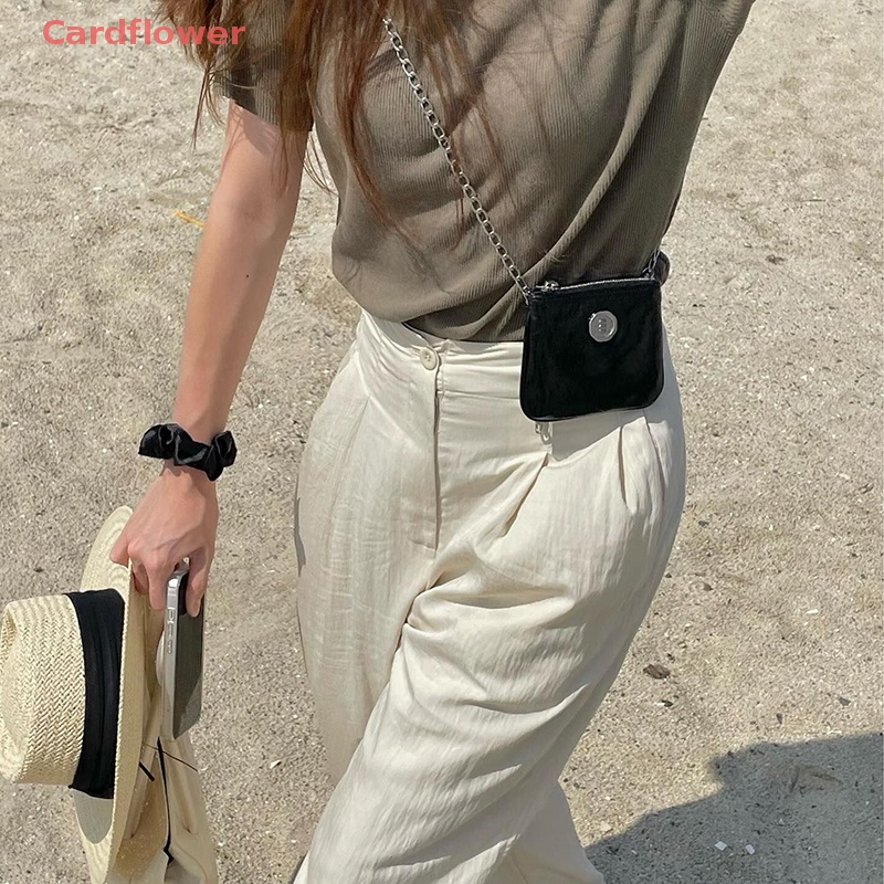 Túi Đeo Chéo Mini Bằng Da PU Màu Đen / Bạc Có Khóa Kéo Thời Trang Cho Nữ