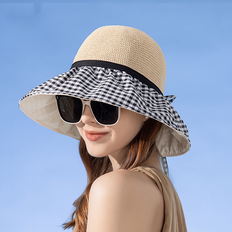 Outfly Nón Tai Bèo Rộng Vành Kẻ Sọc Caro Đính Nơ Xinh Xắn Dễ Phối Đồ Thời Trang Cho Nữ
