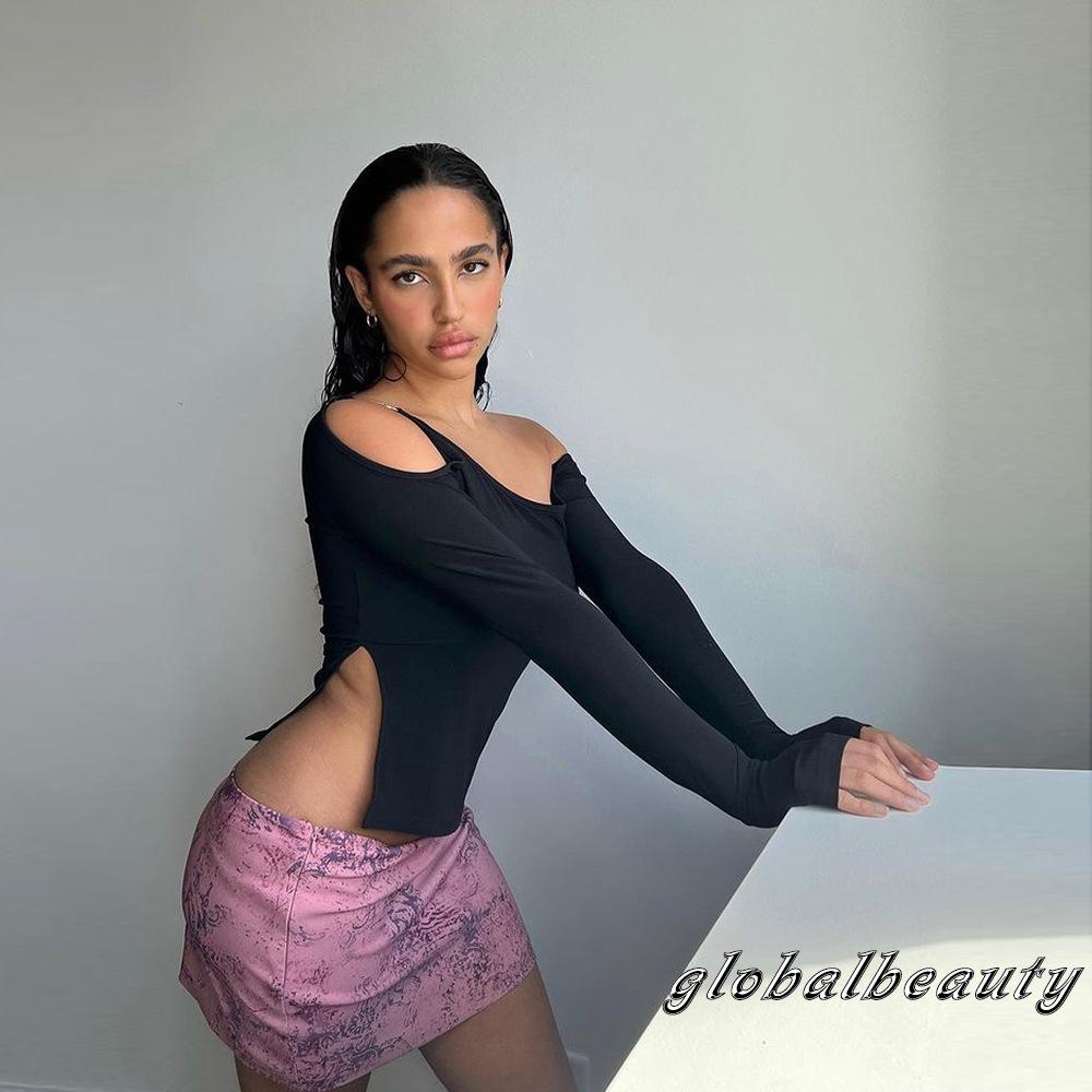 Áo Croptop Trễ Vai Tay Dài Màu Trơn Thời Trang Xuân Thu Dành Cho Nữ