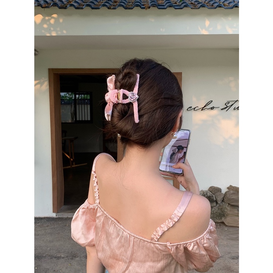 Kẹp Tóc Vải Satin Đính Đá Hình Nơ / Trái Tim Thời Trang Hàn Quốc Cho Nữ